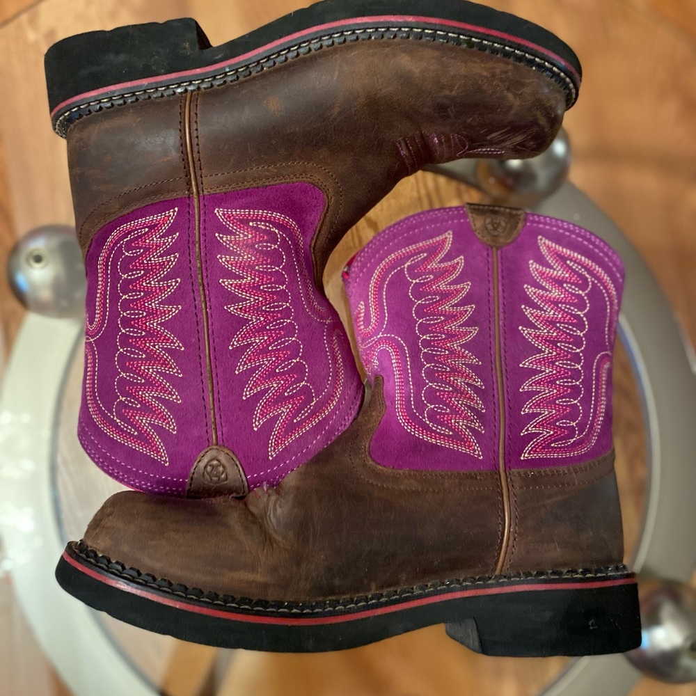 Ariat Boots Girls 5.5 Western Cowgirl Square-toe Purple Brown